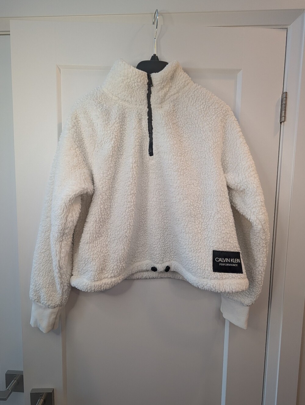 Calvin Klein Performance Sherpa Crop Quarter Zip Pullover White Large